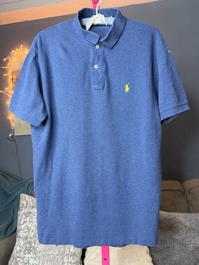 Polo Ralph Lauren Blue Short Sleeve Polo Shirt Yellow Pony Logo Cotton Size M